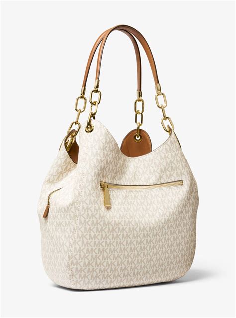 michael kors lillie signature chain shoulder tote|Lillie Large Signature Logo Shoulder Bag .